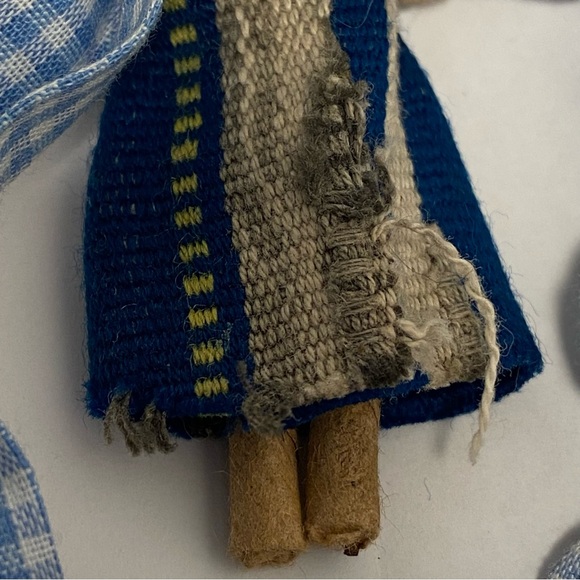 Vintage Folk Art Asian DOLL Fabric Handmade Cloth Necklace Blue Check Tie - Picture 15 of 15